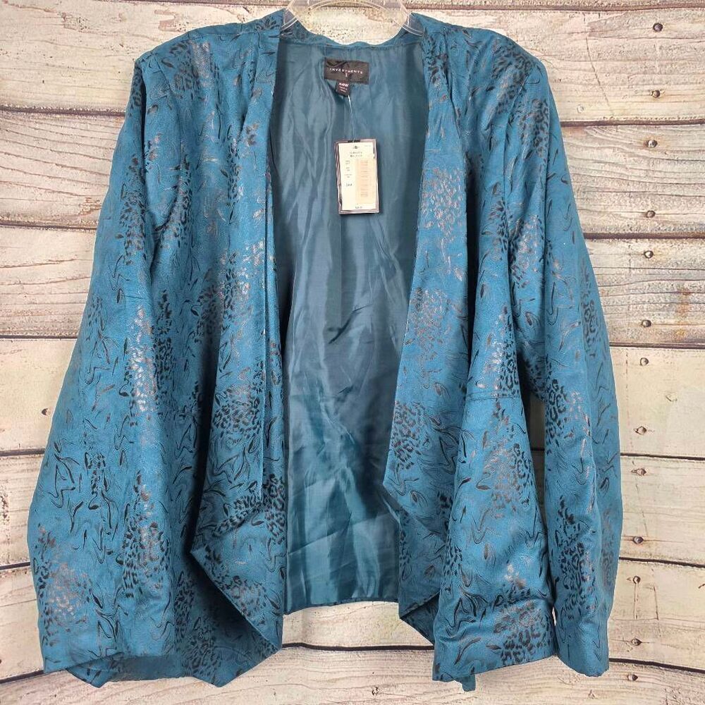 Investments 24W Teal Open Front Jacket Lined NWT